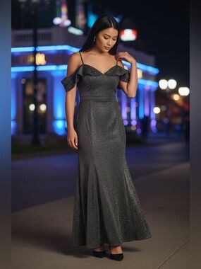 Morgan & Co. Sparkle Off-Shoulder Gown - Black